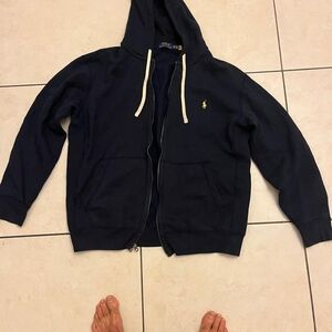 Polo Ralph Laurwn Navy Blue Zipper Hoodie with Embroidered Logo, Used.